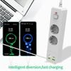 Copper Chip 2500W 100-250V USB Light Electric EU Extension Socket Power Strip